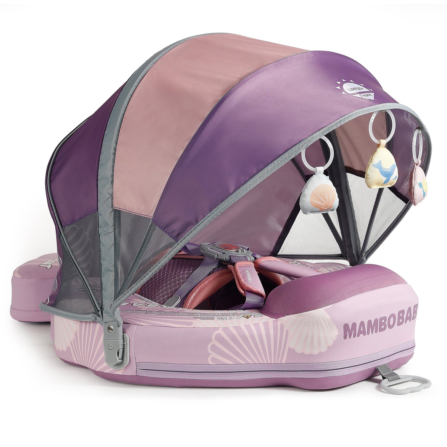 Pink Mambobaby Seashell self-inflating baby float for infants 3-24 months. The perfect safe baby shower gift for UK families.