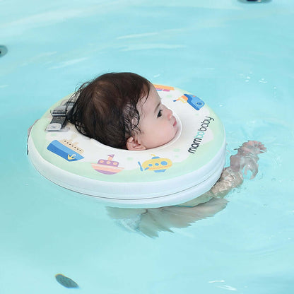 Relaxed infant resting comfortably in the Mambobaby™ Neck Float during bath time.