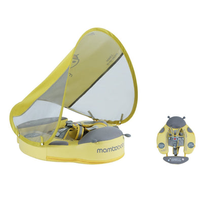 A happy baby safely enjoying the water in a Mambobaby™ Ladybug Float, demonstrating stable 360-degree protection.