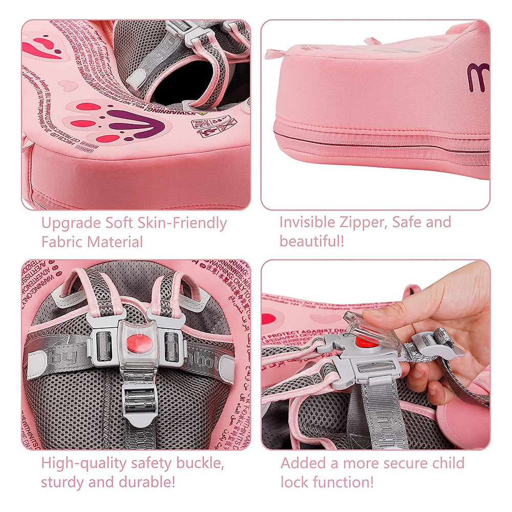 Step-by-step guide on how to lock and unlock the Mambobaby™ Butterfly Float safety harness.