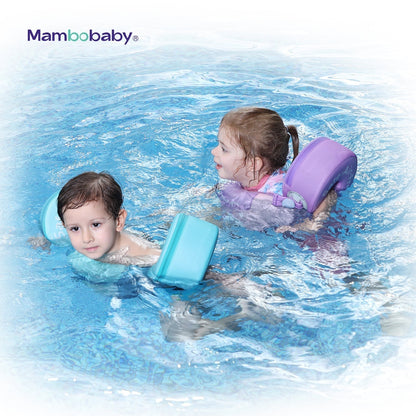 A child aged 6 safely practicing swimming in a UK pool using the Mambobaby™ Air-Free Armbands.