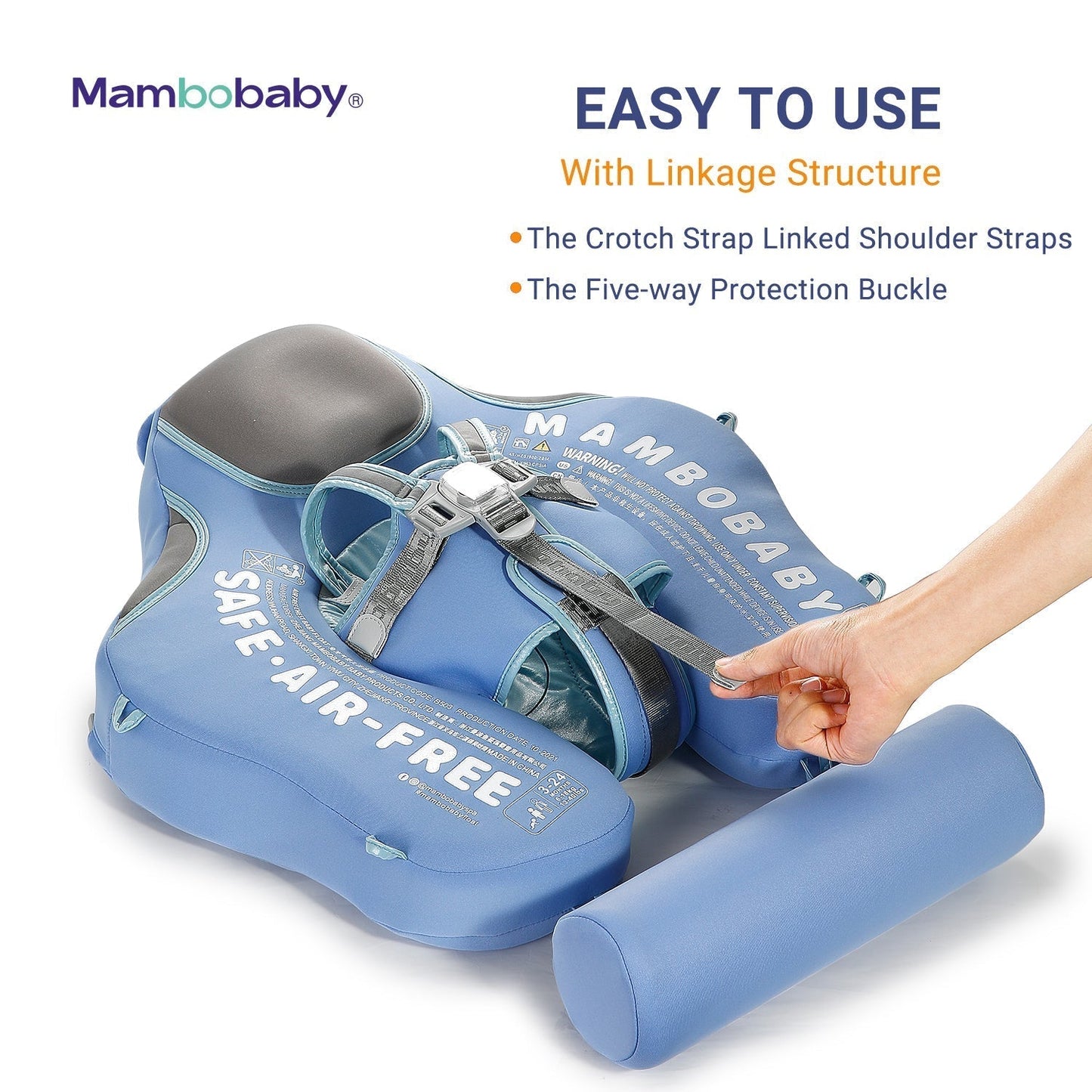 The professional 5-point safety buckle architecture of the Mambobaby™ float, inspired by luxury car seat safety.