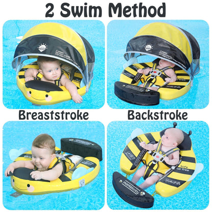 Diagram showing breaststroke and backstroke swim positions supported by the Mambobaby™ Bee swim trainer.