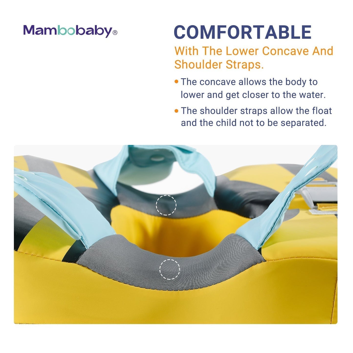 The specialized concave underarm design of the Mambobaby™ Bee float, allowing toddlers to get closer to the water safely.