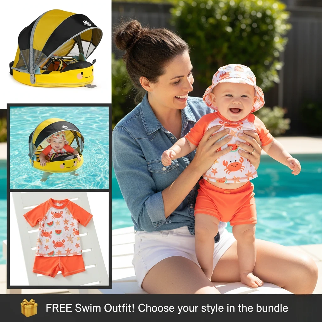 Original Mambobaby™ Bee Float in yellow and black - Best non-inflatable air-free baby pool float in UK.