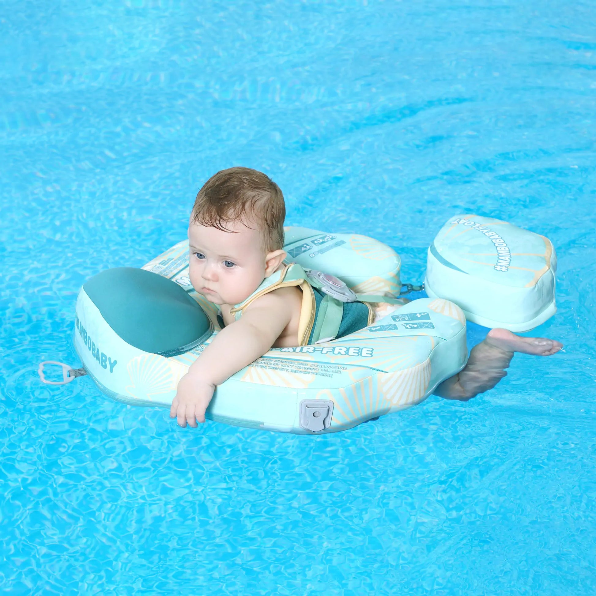 Mambobaby swim trainer positions: 40-degree breaststroke and backstroke to help UK babies build water confidence.