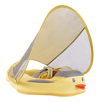 Original Mambobaby™ Duck Float in vibrant yellow, featuring a non-inflatable air-free design for UK pools and holidays.