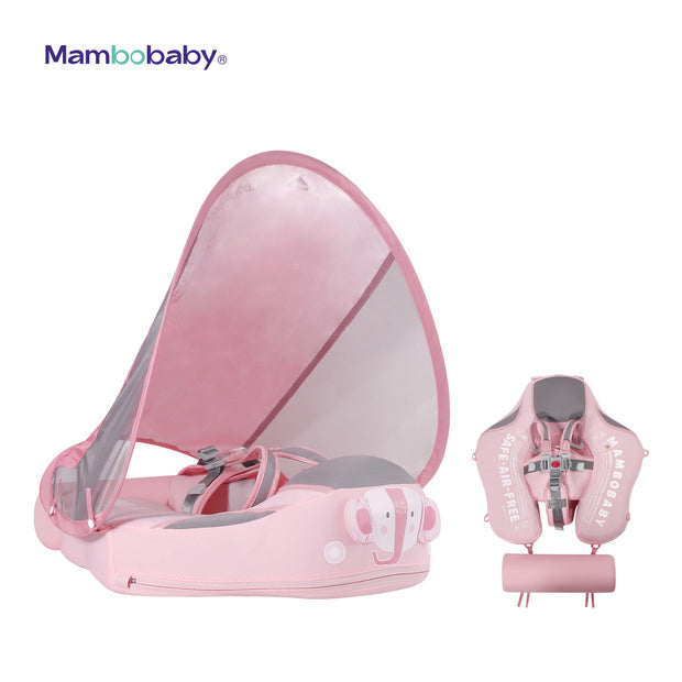 The Mambobaby™ Pink Elephant Float in soft gray, featuring a non-inflatable PearlFoam™ core and a charming elephant theme for babies 3-24 months.