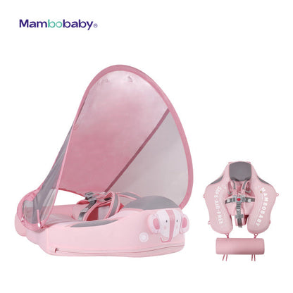 The Mambobaby™ Pink Elephant Float in soft gray, featuring a non-inflatable PearlFoam™ core and a charming elephant theme for babies 3-24 months.