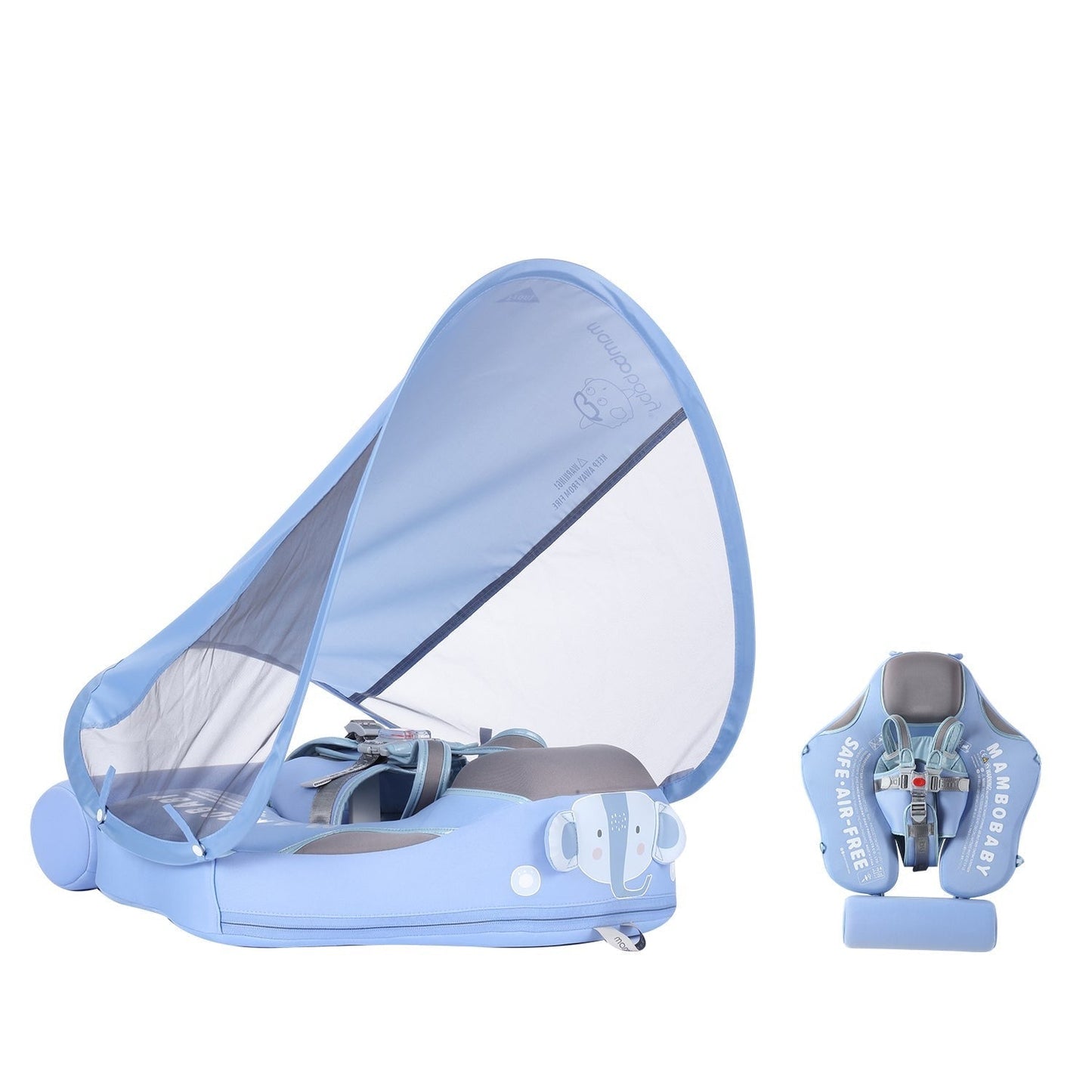 The Mambobaby™ Elephant Float in soft gray, featuring a non-inflatable PearlFoam™ core and a charming elephant theme for babies 3-24 months.