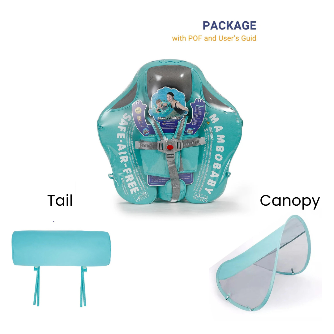 Everything included in the Mambobaby™ Flamingo package: Float, UPF 50+ canopy, and stability tail.