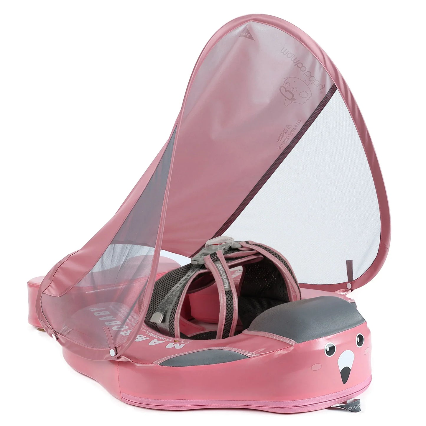 Original Mambobaby™ Playful pink Flamingo baby float for UK pools. Non-inflatable air-free design for babies 3-24 months.
