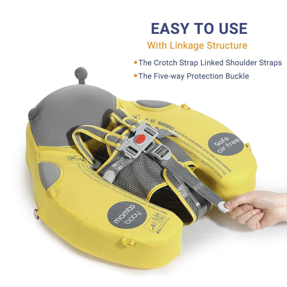 Close-up of the professional 5-point safety buckles on the Mambobaby™ Ladybug Float for child security.