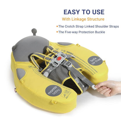 Close-up of the professional 5-point safety buckles on the Mambobaby™ Ladybug Float for child security.