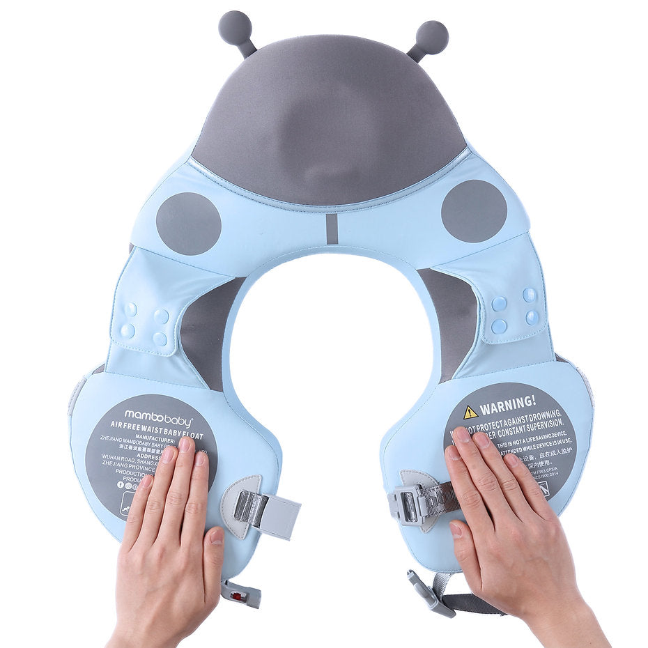 Visual guide on how to lock and unlock the Mambobaby™ Ladybug Shoulder Float for a secure fit.