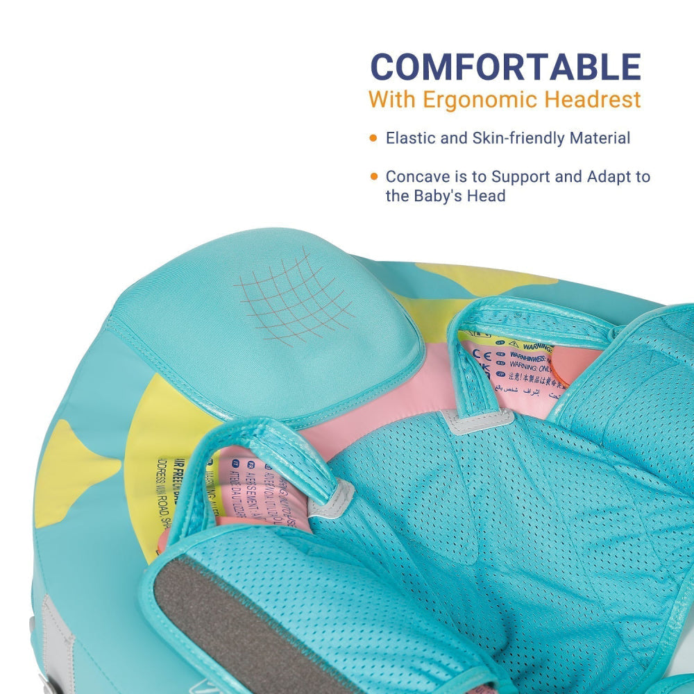 The ergonomic 45-degree headrest of the Mambobaby™ Rainbow Float, designed for baby neck support and comfort.