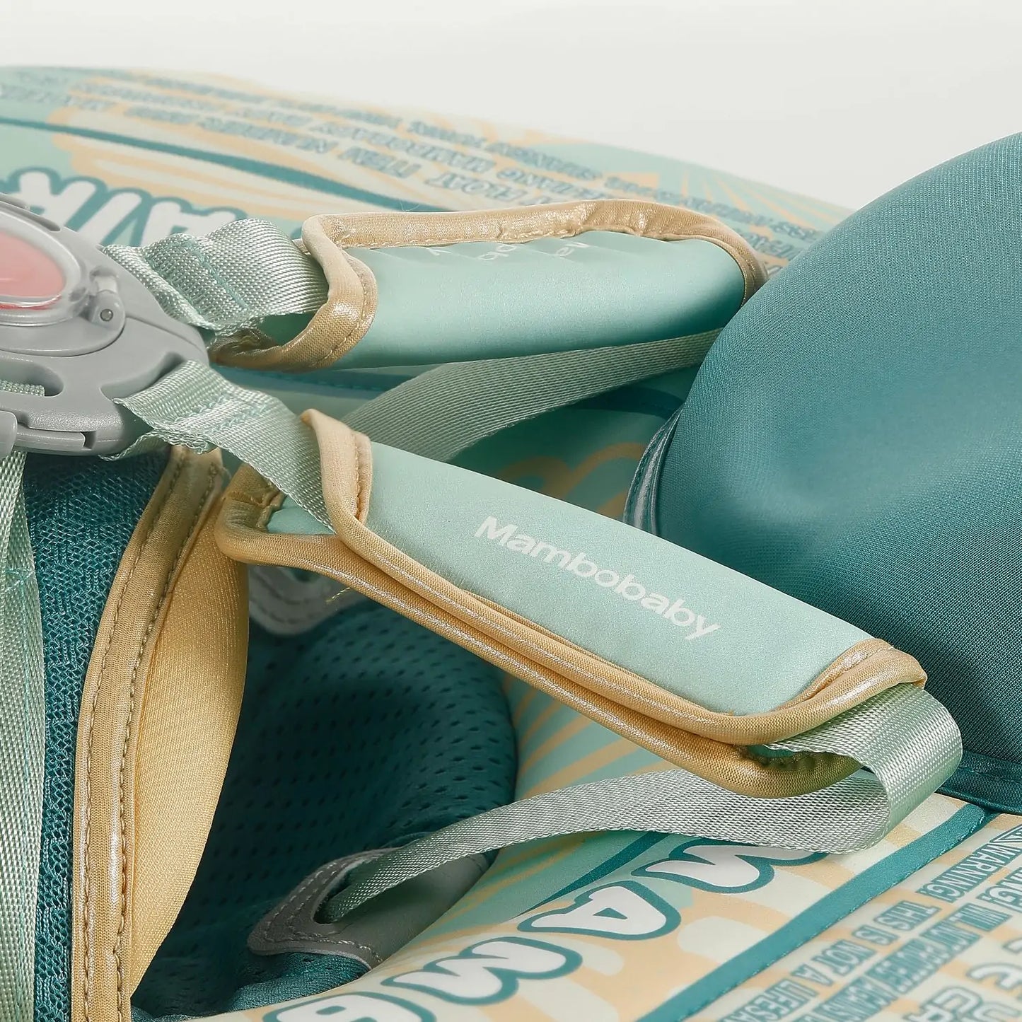 Close-up of the Mambobaby safety lock and unlock button, showing the secure child-proof mechanism for UK pool safety.