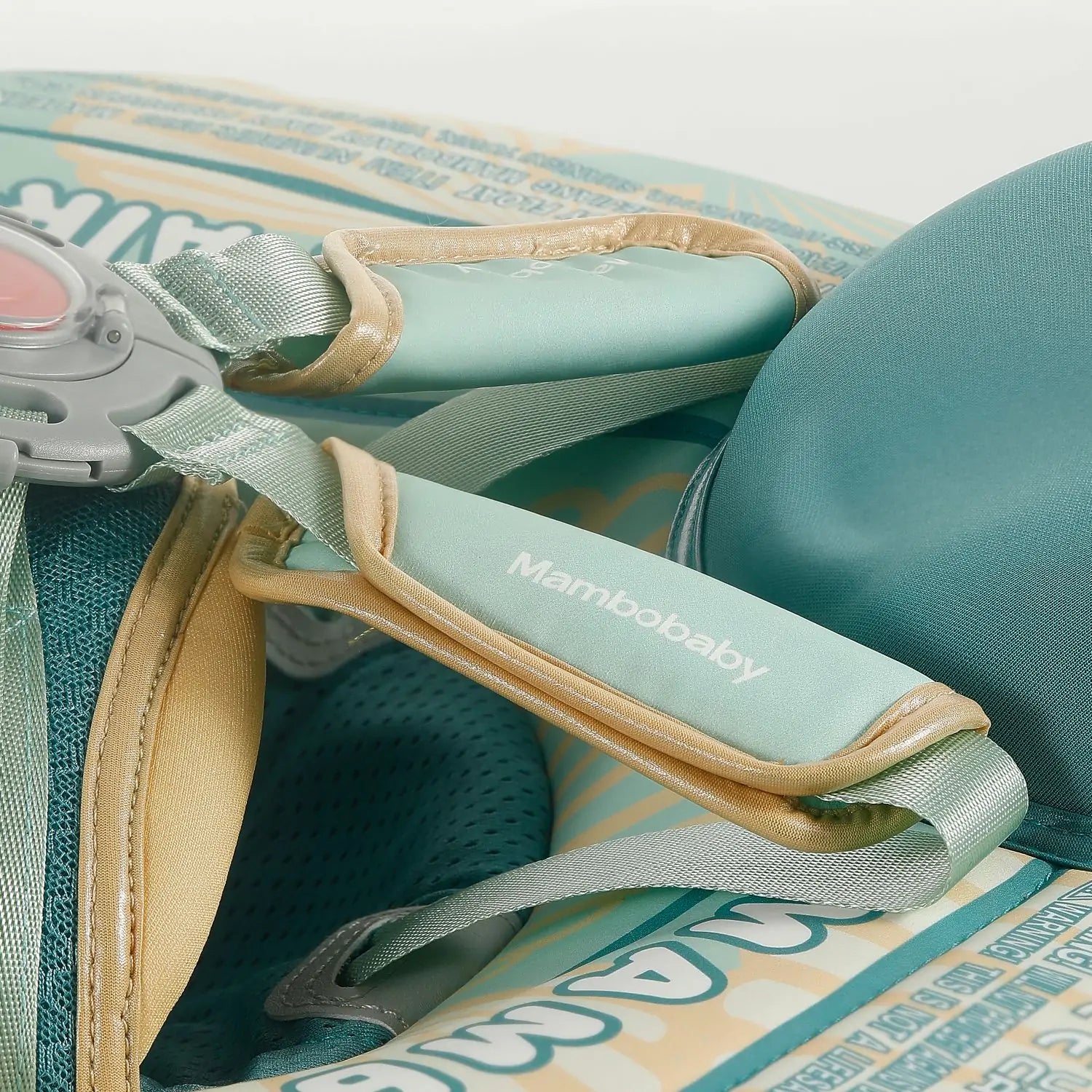 Close-up of the Mambobaby safety lock and unlock button, showing the secure child-proof mechanism for UK pool safety.