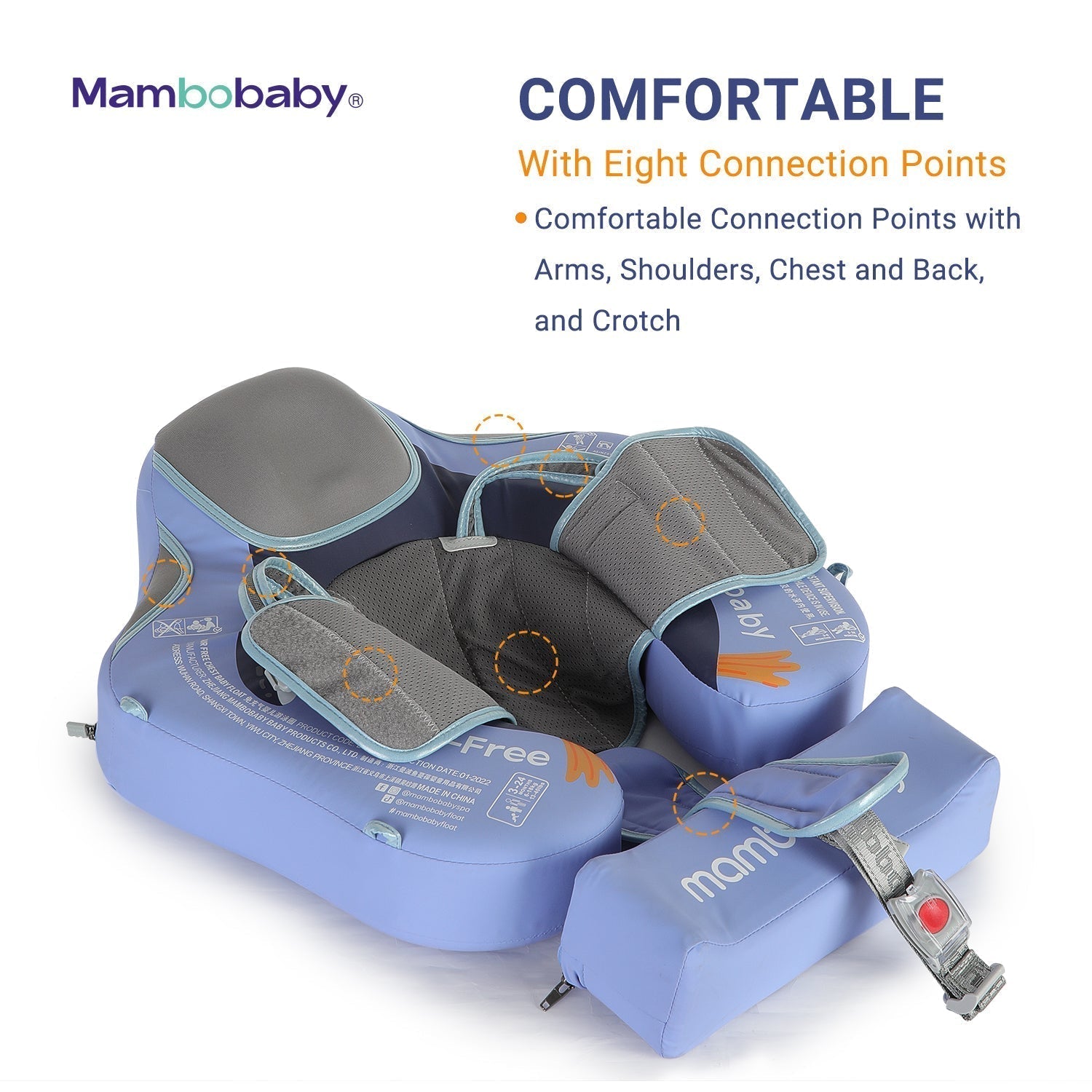 Detailed view of the Mambobaby™ professional safety lock and unlock button for child-proof security in the water.