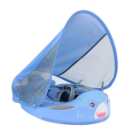 Original Mambobaby™ Shark Float in vibrant blue, featuring a non-inflatable air-free design for UK pools.