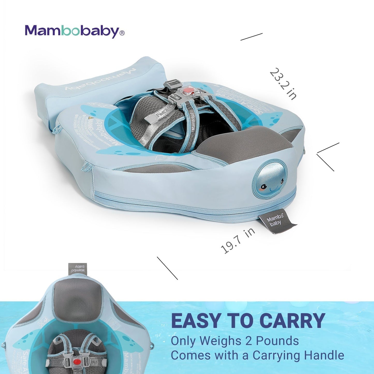 Technical dimensions and sizing specifications for the Mambobaby™ Turtle Float (50x50x14cm).